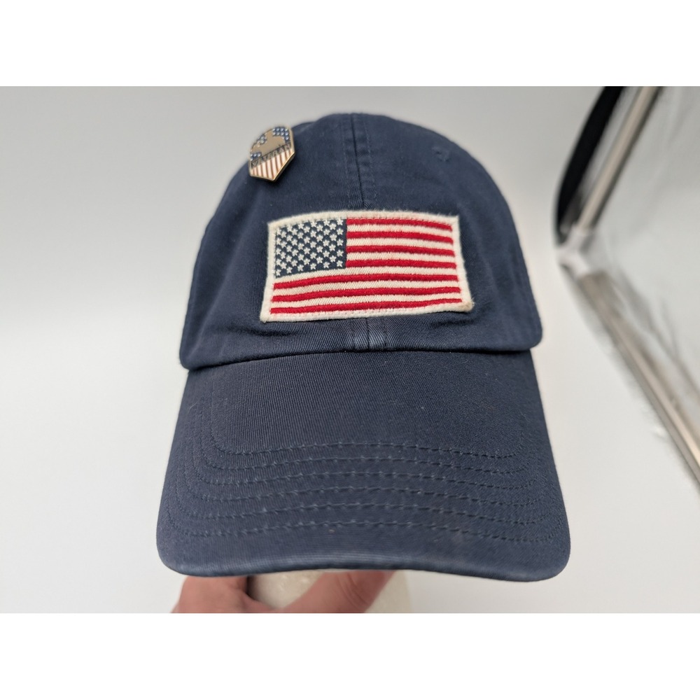 Old Navy Mens Navy Blue American Flag Patch Baseball Hat Veteran Pin Adjustable